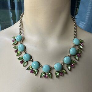 VTG Necklace 19" Mythologie Crystals Floral‎ Rhinestones Teal Green Pink NWT